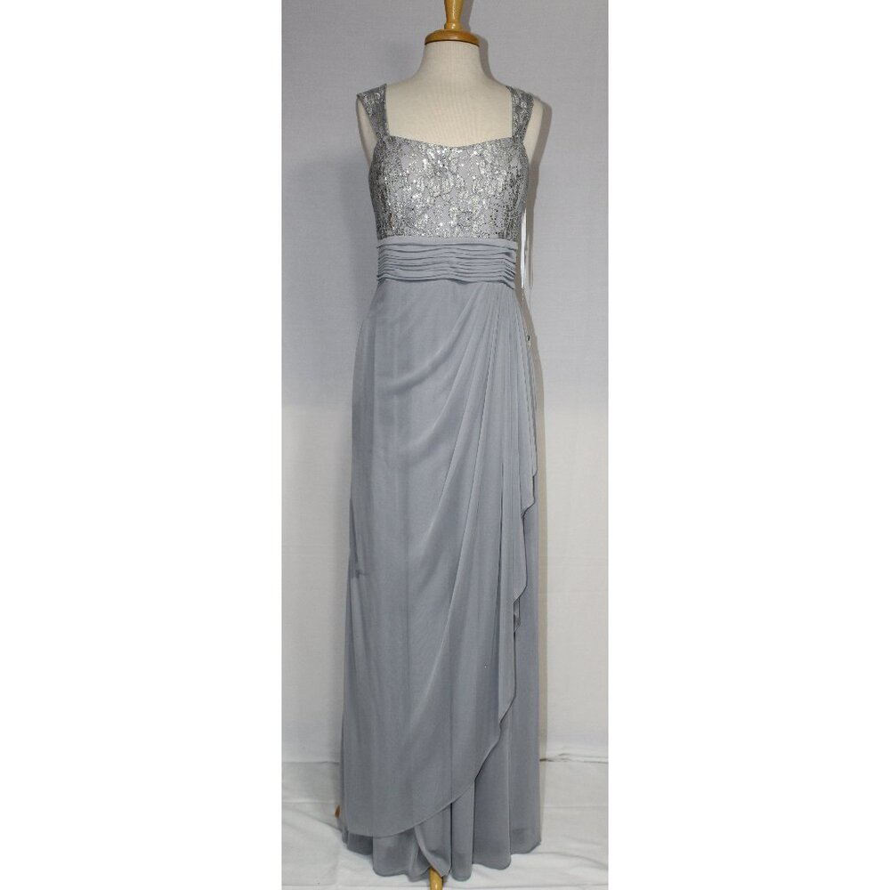 Eva USA #3094 Chiffon and Lace Formal Evening Gown-Size S-SILVER-NEW W/Tags